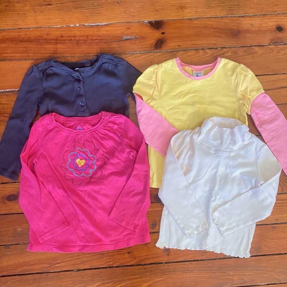 Bundle of 4 Long Sleeve Shirts Size 3T Pink Black Yellow White